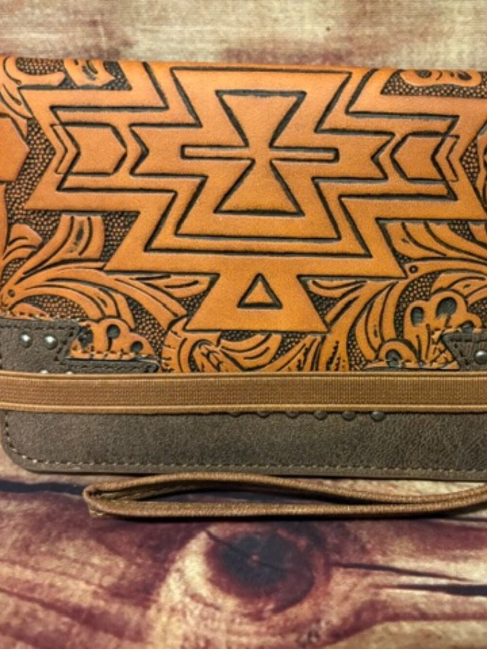 Montana West Tooled Aztec Brown Wallet Wristlet Western NWT